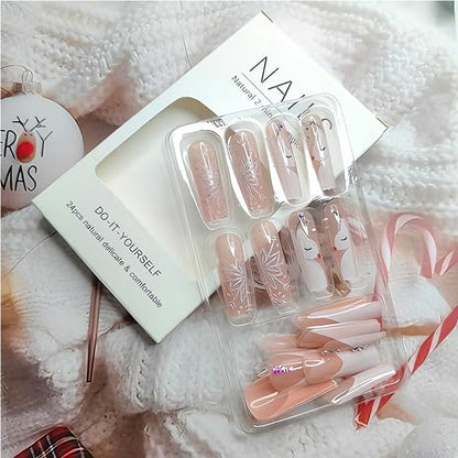 Deer and Snowflake Press-On Nail Set - 24 Pieces