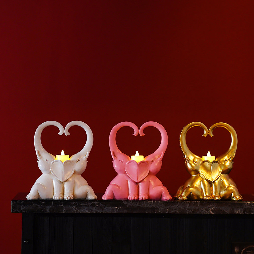 Resin Elephant Pair Candle Holder