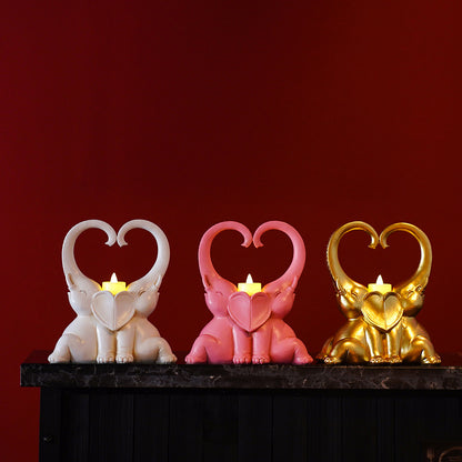 Resin Elephant Pair Candle Holder