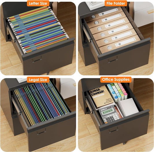 Black Two-Drawer Mobile File Cabinet