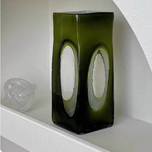 Green Rectangular Glass Vase