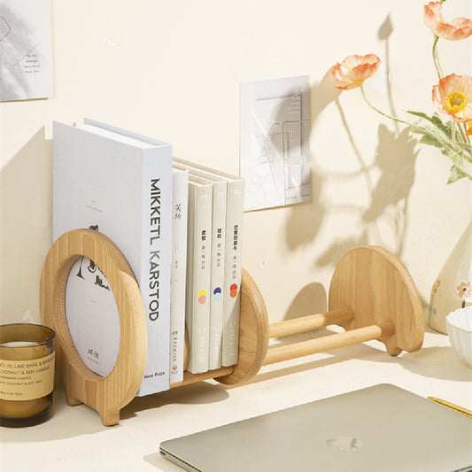 Wooden Desktop Book Rack with Circular End and Sliding Dividers