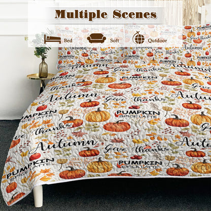 Pumpkin and Autumn Leaves Quilt Set