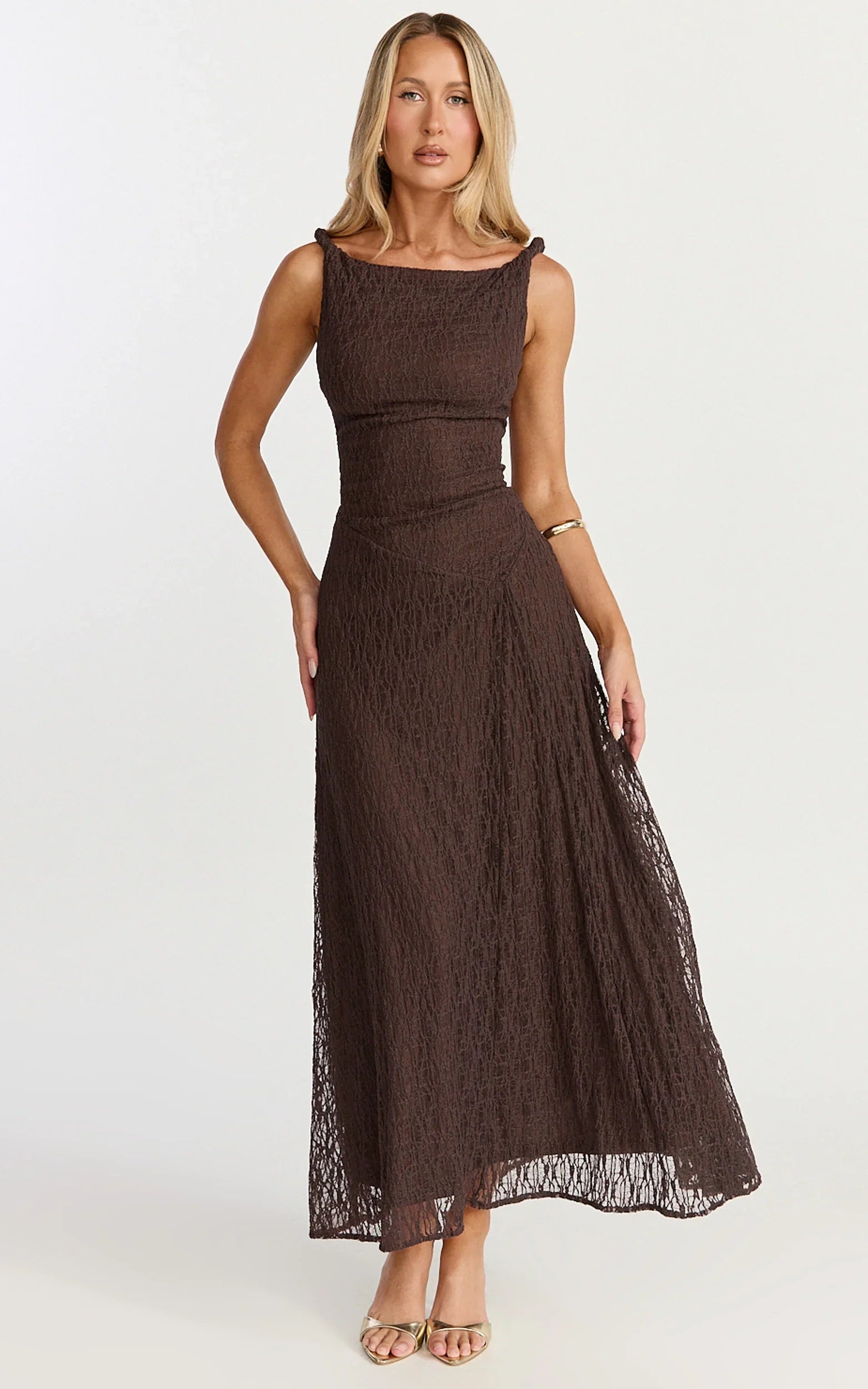 Chocolate High-Neck Asymmetric Midi Dress - Brown - view 4