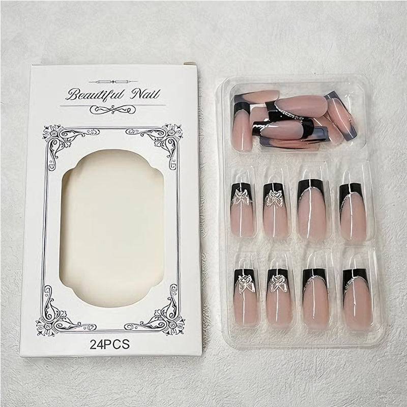 Black and Pink Butterfly Press-On Nail Set - 24 Pieces