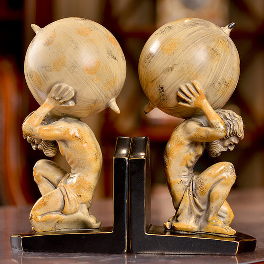 Globe-Bearing Figure Bookend Pair