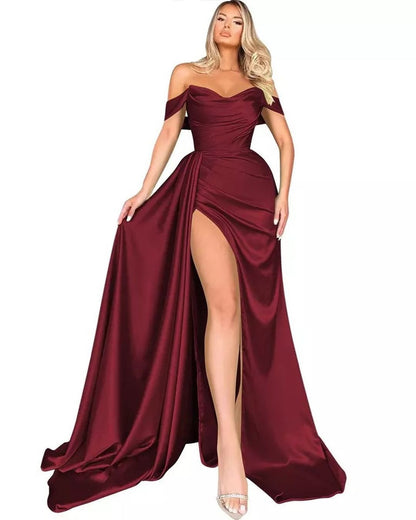 Women's Off-Shoulder Satin Evening Dress