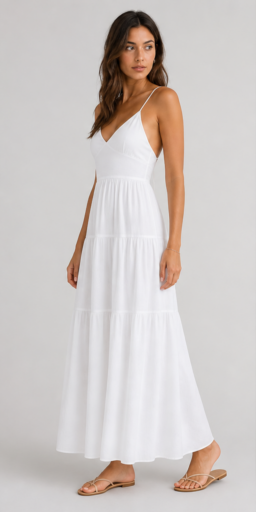 White Open-Back Tiered Maxi Dress - White - view 2