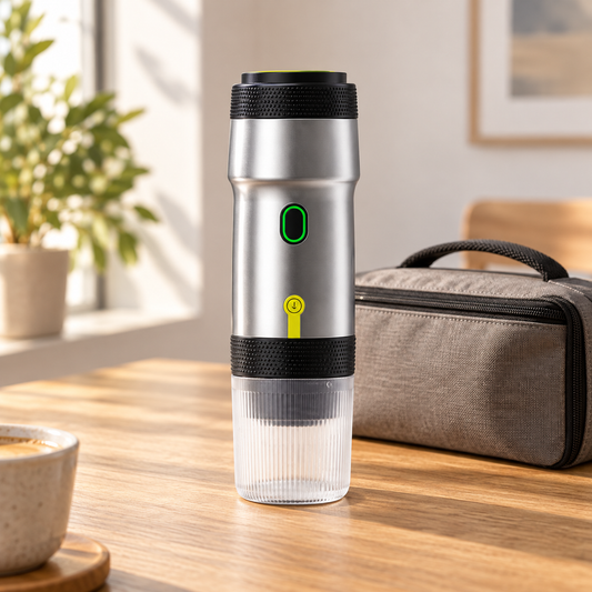 Silver JN-01 Portable Capsule and Ground Coffee Maker - lifestyle view