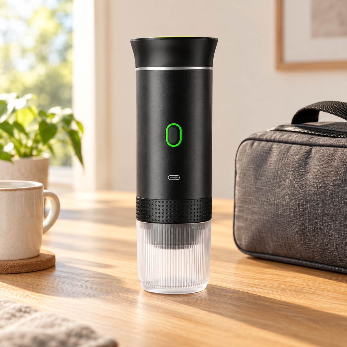 Black JN-02 USB-C Portable Capsule and Ground Coffee Maker - lifestyle view