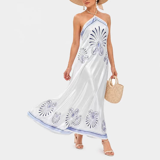 LADIESSTREETX Cobalt Petal Linen Halter Maxi Dress - image 01