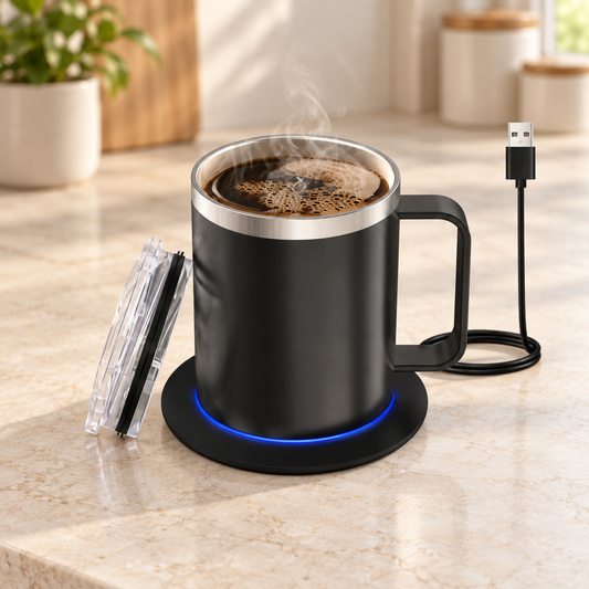 Black M9 300 mL Heated Mug with Warming Base - lifestyle view