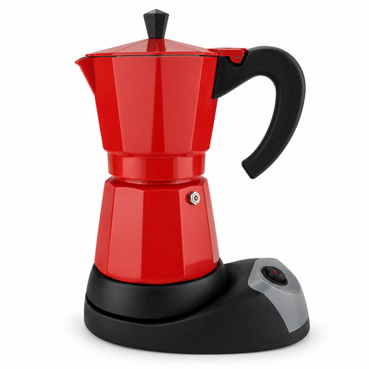 Red 6-Cup Electric Moka Pot with 480 W Heating Base - product view