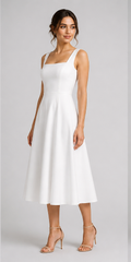 White Square-Neck Fit-and-Flare Midi Dress - White - view 2