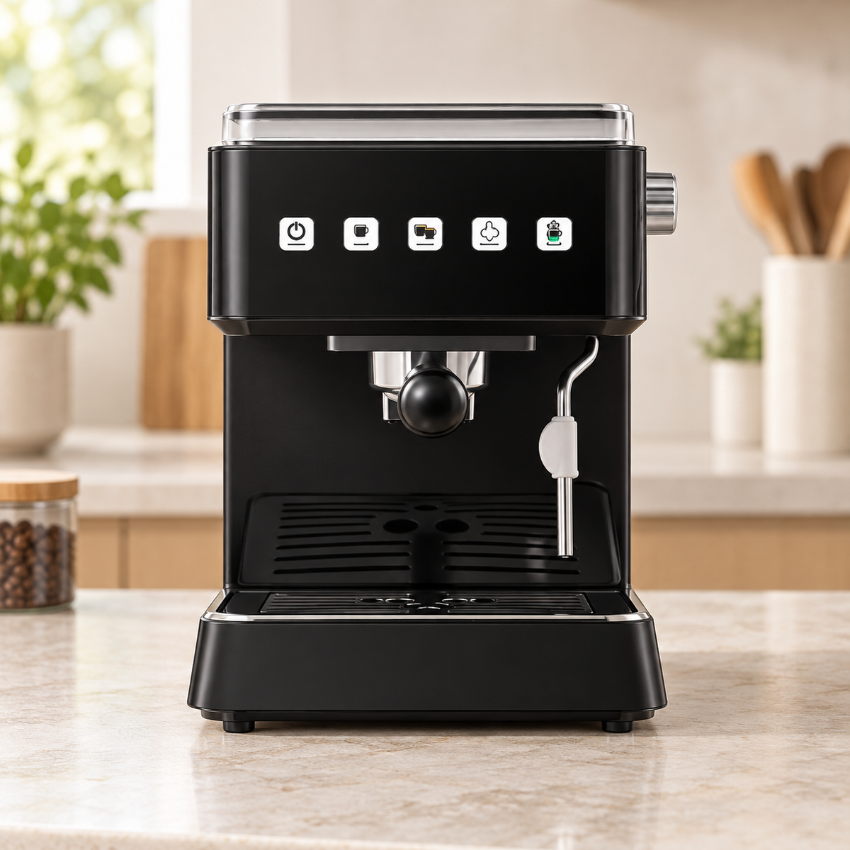 Black QF-G18B Touch-Control Espresso Machine with Steam Wand - lifestyle view