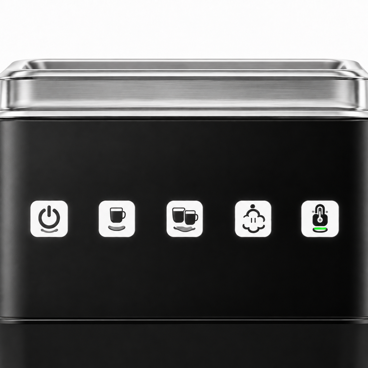 Black QF-G18B Touch-Control Espresso Machine with Steam Wand - control and finish detail