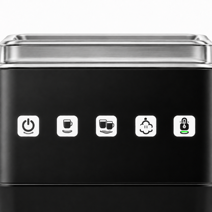 Black QF-G18B Touch-Control Espresso Machine with Steam Wand - control and finish detail