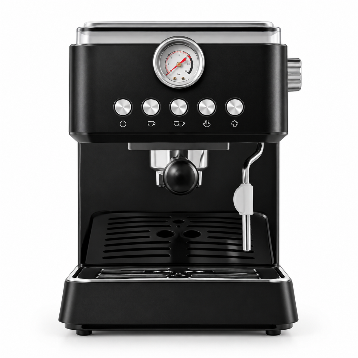 Black QF-N68L Espresso Machine with Pressure Gauge and Steam Wand - product view