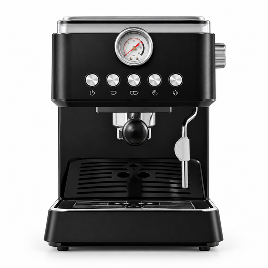 Black QF-N68L Espresso Machine with Pressure Gauge and Steam Wand - product view