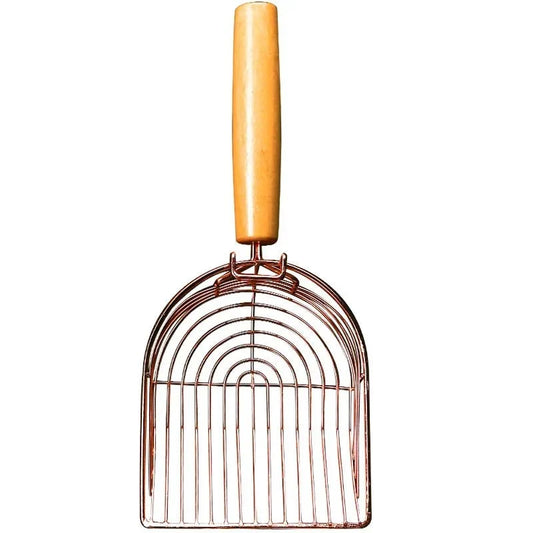 Rose-Gold Metal Litter Scoop with Wooden Handle - View 1