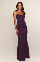Plum strapless evening maxi dress
